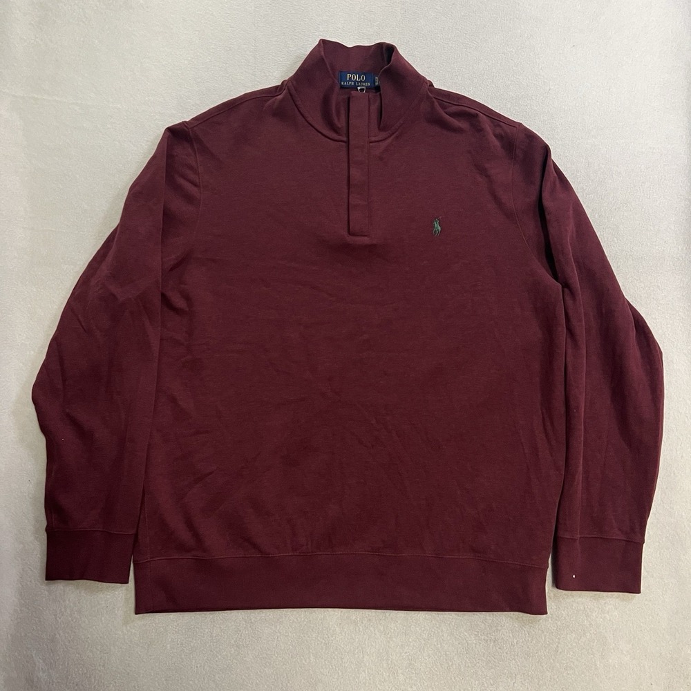 Polo Ralph Lauren Sweater Men's Size XL Burgundy Quarter Zip Green Pony Pullover